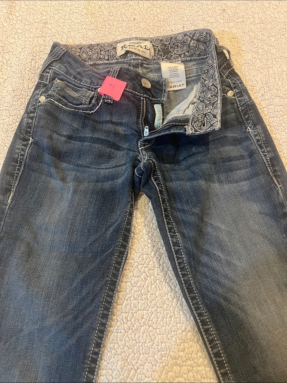 Ariat REAL DENIM Women's Dark Blue Straight-Leg Jeans with Paisley Waistband